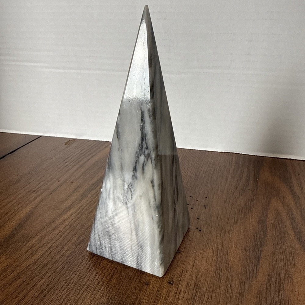Decorative Marble Pyramid Obelisk Paperweight Shelf Accent Desk Decor 6" Tall